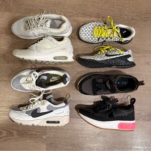 Nike Women's Mixed Neutral and Black Sneakers with Yellow Accents